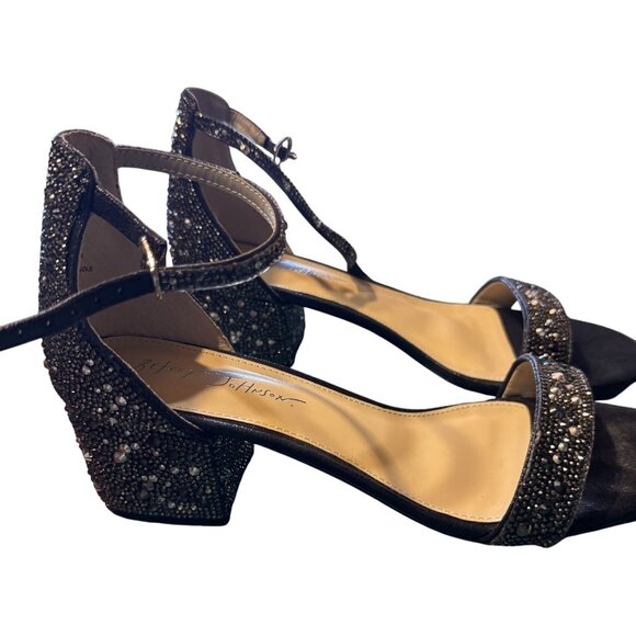Betsey Johnson Shoes - Betsey Johnson Womens Black Rhinestone-Embellished Ankle Strap Block Heel Sandal